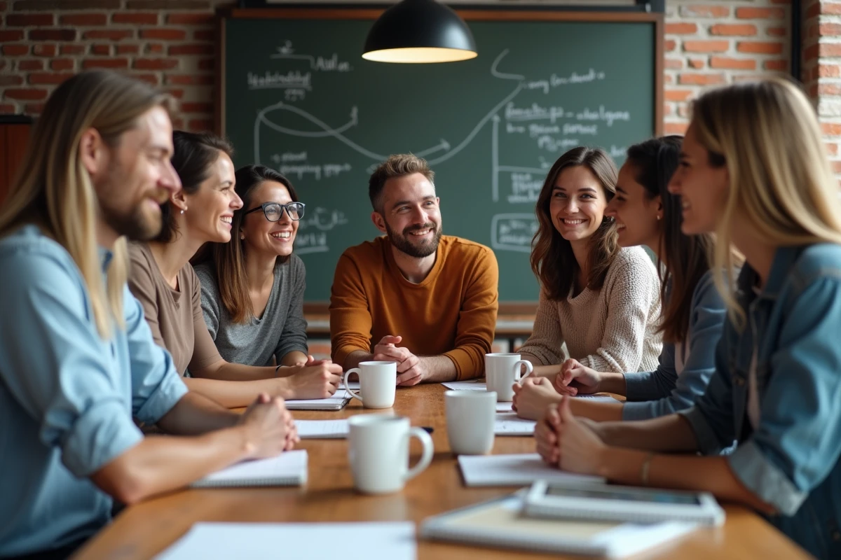 Groupe diversifié en atelier collaboratif dans un espace coworking